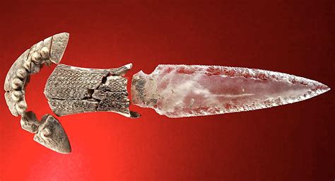 4,500 year old quartz crystal dagger with ivory hilt. Found in a Copper Age-era tomb in ...