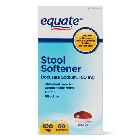 Equate Stool Softener Docusate Sodium Softgels, 100 mg, 60 Ct - Walmart.com