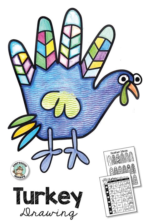 Thanksgiving Activity: Turkey Drawing and Hand Turkey with Zentangle ...