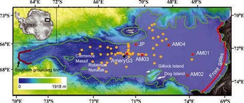 Location of the Amery Ice Shelf, Antarctica (black box in inset). The ...