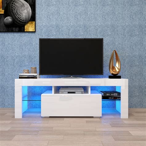 White TV Stand for Living Room, Modern TV Stand with LED Light, TV ...