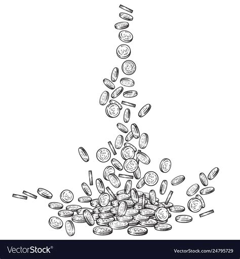 Sketch falling coins money flowing top down Vector Image