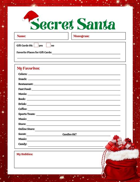 Secret Santa Gift List Printable