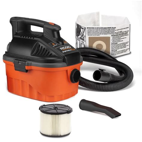 RIDGID 15L (4 Gal.) 5.0 Peak HP Portable Wet/Dry Shop Vacuum with Filter, Hose and Car Noz ...