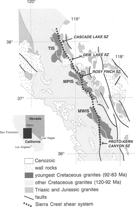 Simplified geological map of the central Sierra Nevada batholith. The... | Download Scientific ...