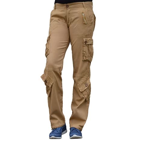 Women’s Khaki Casual Cargo Pants Utility Military Pants Cotton Trousers - Skylinewears