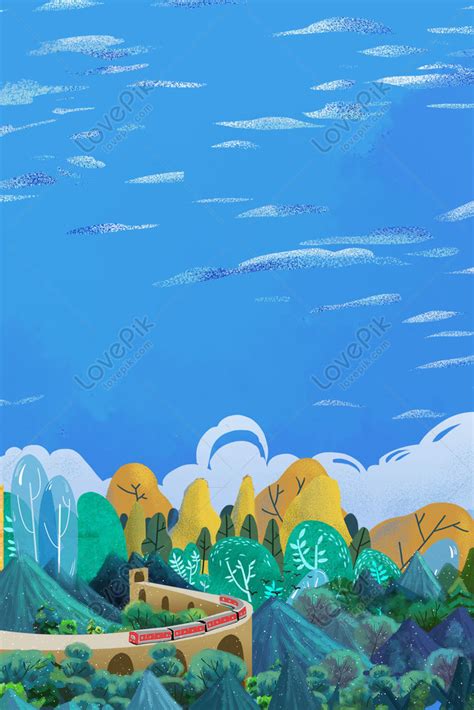 Hand Drawn Cartoon Mountain Forest Nature Landscape Poster Download Free | Poster Background ...