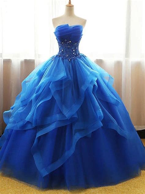 Ball Gown Wedding Dresses Strapless Floor-length Royal Blue Bridal Gown ...