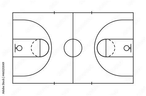 Basketball court. Line of marking of basketball field. Plan with basket, center, frame and game ...