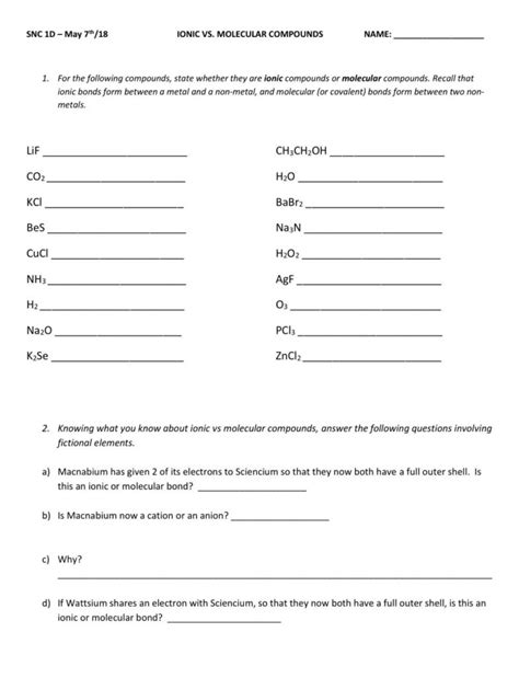 Identifying Ionic And Covalent Bonds Worksheet Answers - kidsworksheetfun