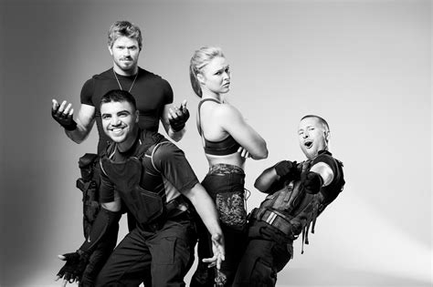 Victor Ortiz, Kellan Lutz, Ronda Rousey and Glen Powell - Expendables 3 Photoshoot - 2014 - Glen ...