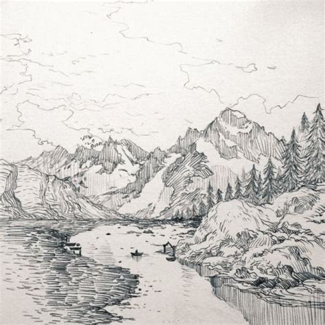 Evankart | Landscape drawings, Landscape sketch, Mountain drawing