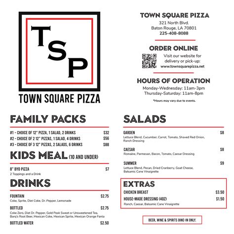 Menu | Town Square Pizza