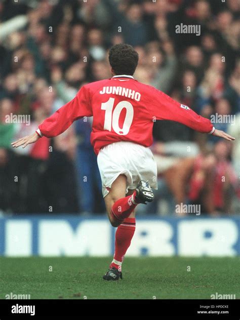 JUNINHO CELEBRATES MAN CITY V MIDDLESBROUGH 15 February 1997 Stock Photo - Alamy