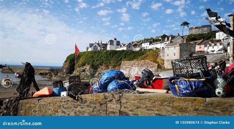 View Traditional Fishing Village Scene Port Isaac Harbour Editorial ...