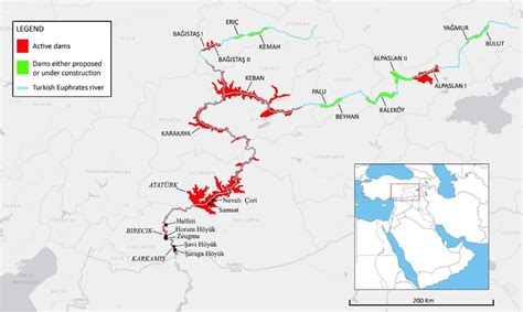 Map showing all the dams along the Turkish Euphrates mentioned in the... | Download Scientific ...