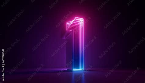 3d render, number one, the best digital symbol, pink blue gradient neon light glowing in the ...