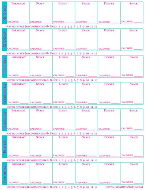 Printable Food Journal For Calorie Tracking