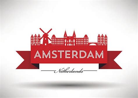 Amsterdam City Skyline with Typographic Design vectorkunst illustratie ...