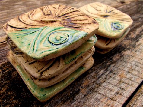 Handmade Ceramic Tiles in Rustic Sepia and Glossy Green