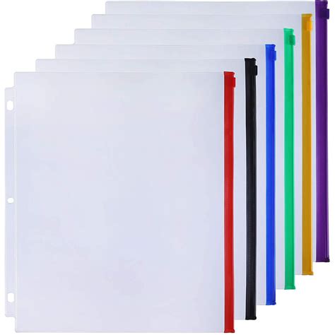 Antner 6 Pack Zippered Binder Pockets Letter Size 3 Holes Binder Pouches, Multicolor Zippers ...