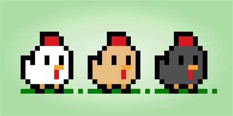 8 bit pixel chicken collection. Animals for game assets in vector ...