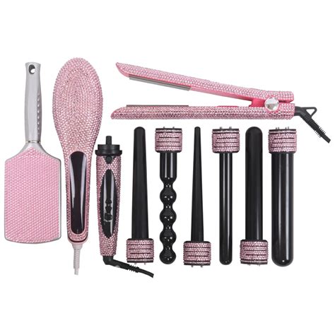 Camry Beauty Hair Styling Tools Set with Pink Crystal Diamonds Hair Extension Tools-in Curling ...