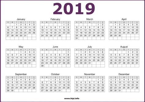 2019 12 Month in One Page Calendar PDF | Chuyện vui