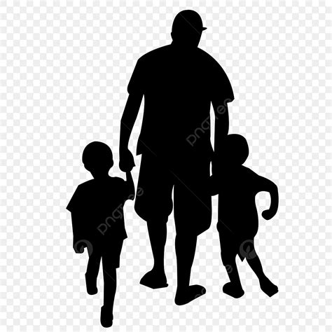 Father Son Silhouette Transparent Background, Father With Two Sons ...