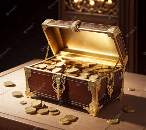 Premium AI Image | A gold treasure chest with gold coins on it