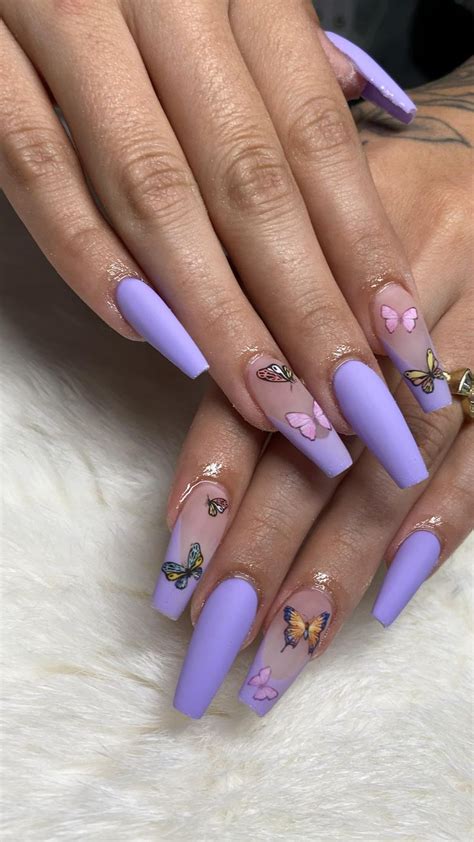 Butterfly Nail Art Matte Purple Acrylic Nails [Video] | Purple acrylic nails, Acrylic nails, Gel ...