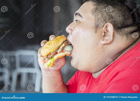 Starving Obese Man Eating a Big Burger Stock Image - Image of dish, chinese: 157948079