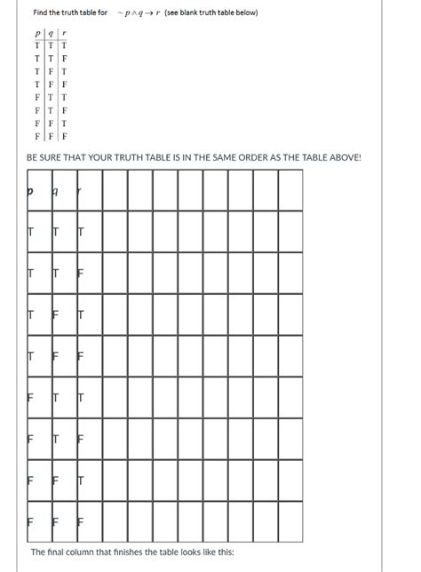 Solved Find the truth table for ~ p ^q → r (see blank truth | Chegg.com