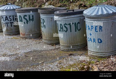 Metal outdoor recycling bins Stock Photo - Alamy