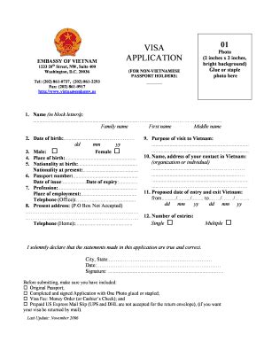 Vietnam Visa Application Form. - Fill and Sign Printable Template Online