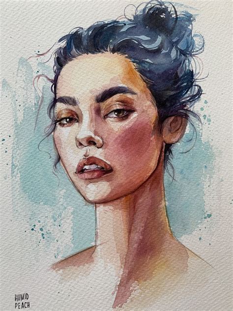 Portrait, art by HUMID PEACH | Watercolor art face, Watercolor portrait ...