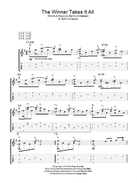 The Winner Takes It All Sheet Music | ABBA | Guitar