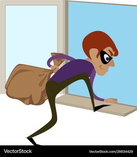 Burglar through window icon cartoon style Vector Image