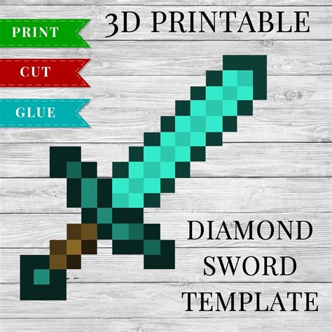 Diamond Sword - Printable Minecraft Diamond Sword 3D Template