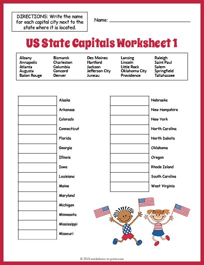 States And Capital Worksheets