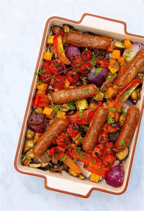 Plant-Based Sausage Tray Bake - Healthy Living James (Gluten Free) with Meatless Farm Co