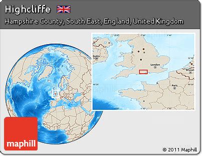 Free Shaded Relief Location Map of Highcliffe