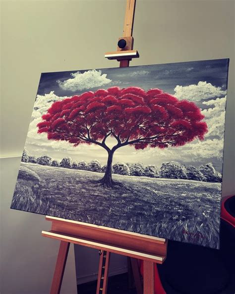 Red tree painting | Painting, Tree painting, Red tree