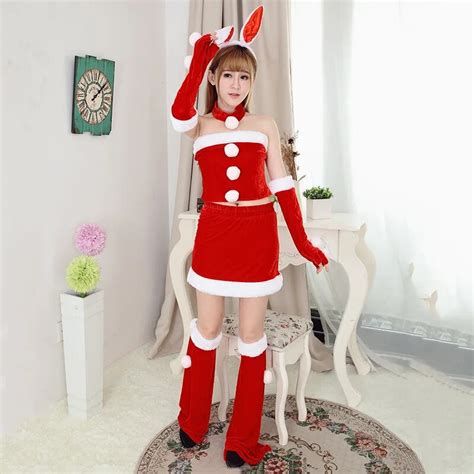 New Female Christmas Game Play Costume Female Santa Claus Cosplay Costume Exotic Clothes Bunny ...