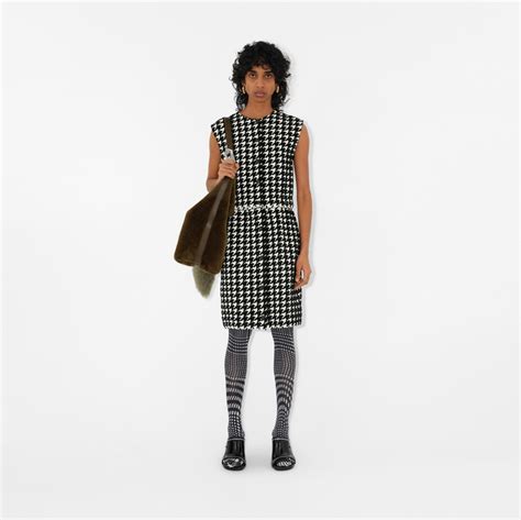 Houndstooth Nylon Blend Dress in Black - Women | Burberry® Official