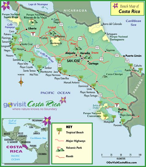 Costa Rica Beaches Map, Costa Rica - Go Visit Costa Rica