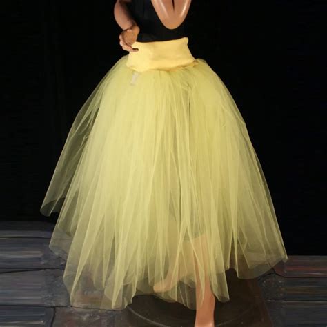 Adult Tutu Tulle Skirt Long Yellow Puffy Petticoat Ball Gown Dance Tutu Costume Formal Wedding ...