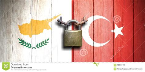 Turkey and Cyprus Flags on Wooden Door with Padlock. 3d Illustration ...