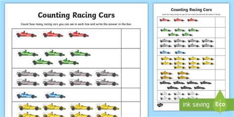 Counting Racing Cars Worksheet / Worksheet (teacher made)