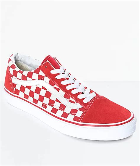 Vans Old Skool Red & White Checkered Skate Shoes | Zumiez